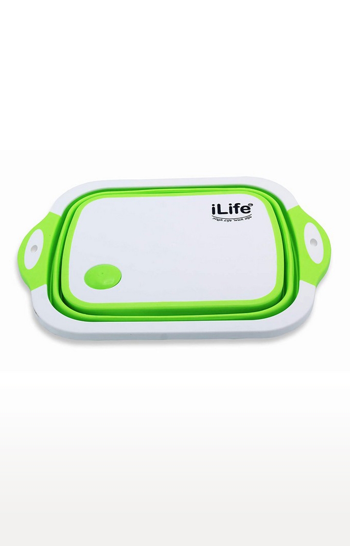 iLife | iLife Collapsible Cutting Board with Colander, 4-in-1 Multi-F Foldable Kitchen Plastic Silicone Dish (Green) 3