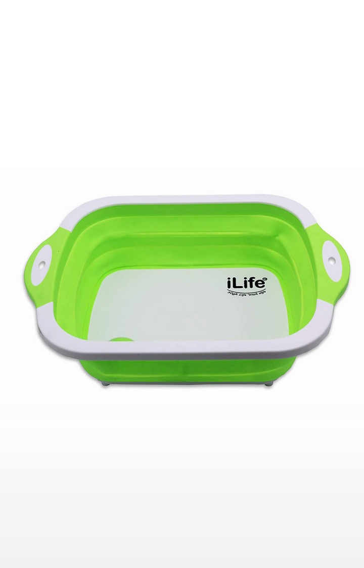 iLife | iLife Collapsible Cutting Board with Colander, 4-in-1 Multi-F Foldable Kitchen Plastic Silicone Dish (Green) 0