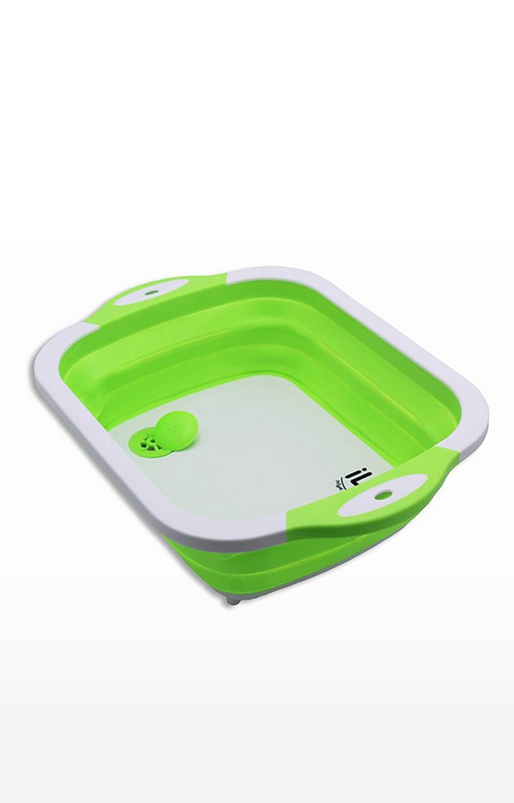 iLife | iLife Collapsible Cutting Board with Colander, 4-in-1 Multi-F Foldable Kitchen Plastic Silicone Dish (Green) 2