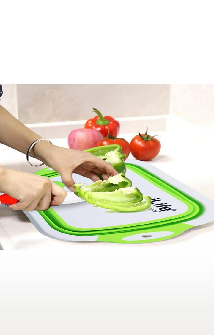iLife | iLife Collapsible Cutting Board with Colander, 4-in-1 Multi-F Foldable Kitchen Plastic Silicone Dish (Green) 6