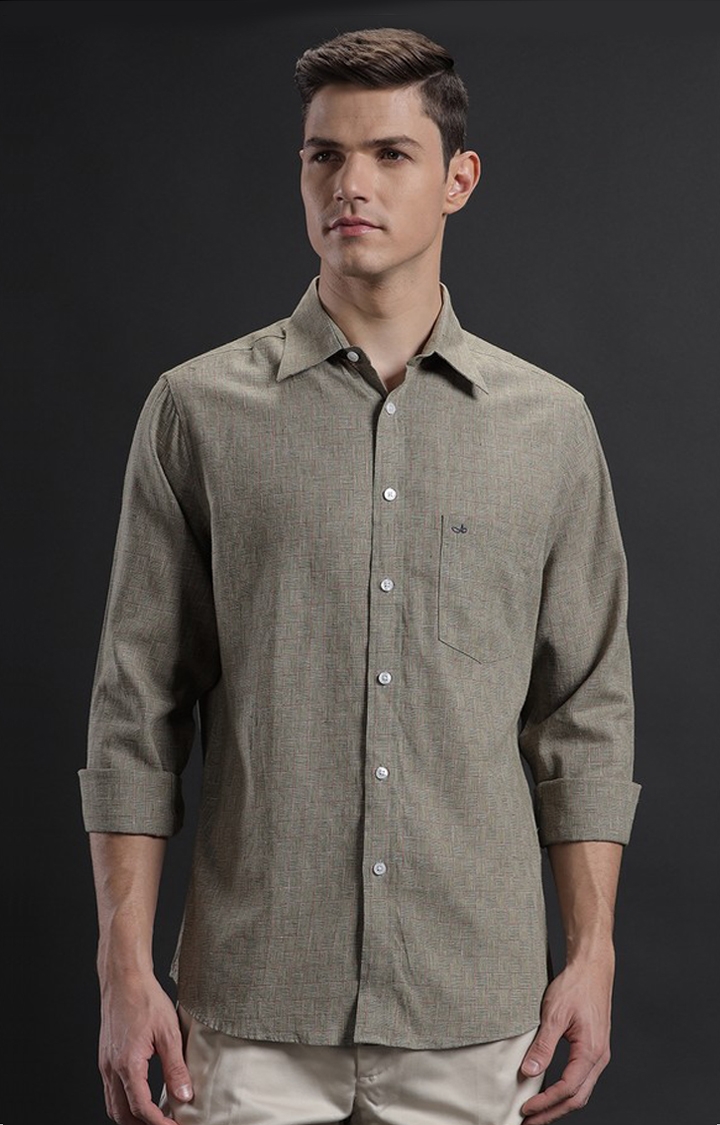 Men's Green Linen Blend Textured Casual Shirt
