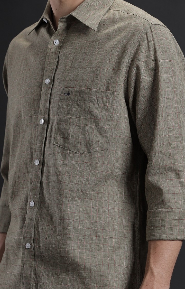 Men's Green Linen Blend Textured Casual Shirt