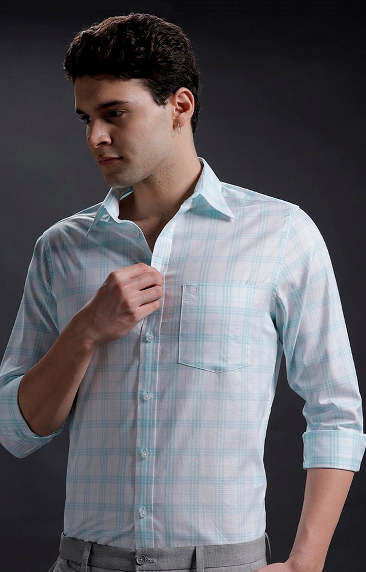 Aldeno | Men's White Cotton Checked Formal Shirt