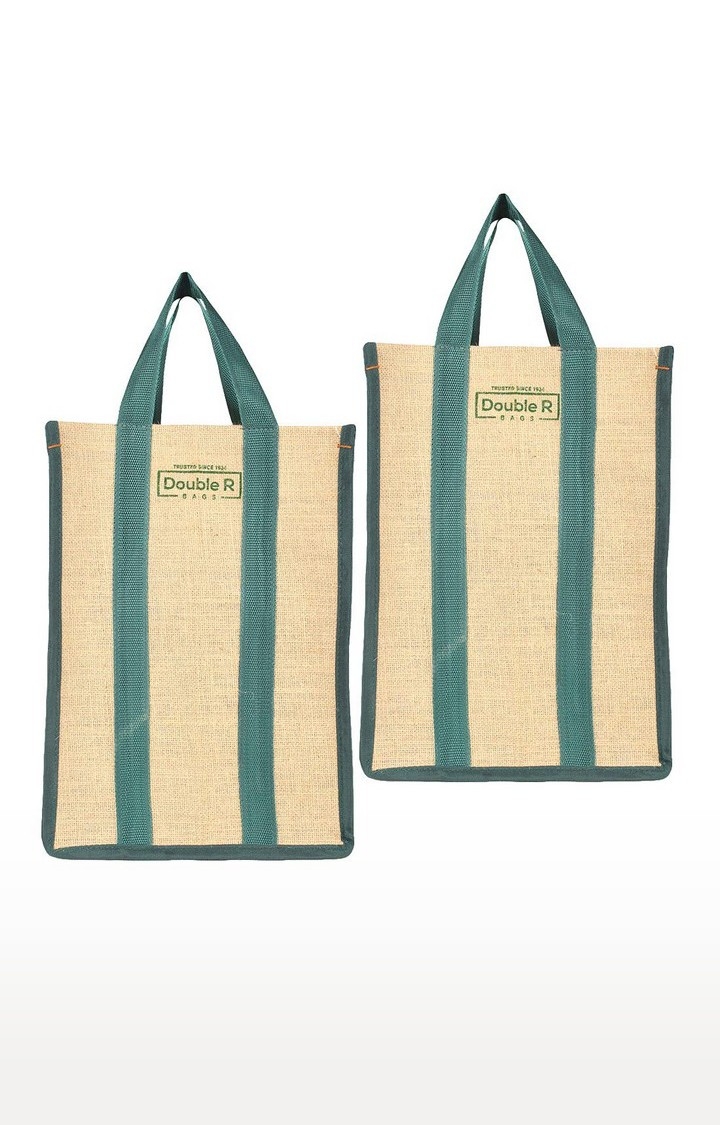 DOUBLE R BAGS | Double R Bags Jute Shopping/Grocery/Lunch Bag For Men And Women (Green) Pack Of 2 0