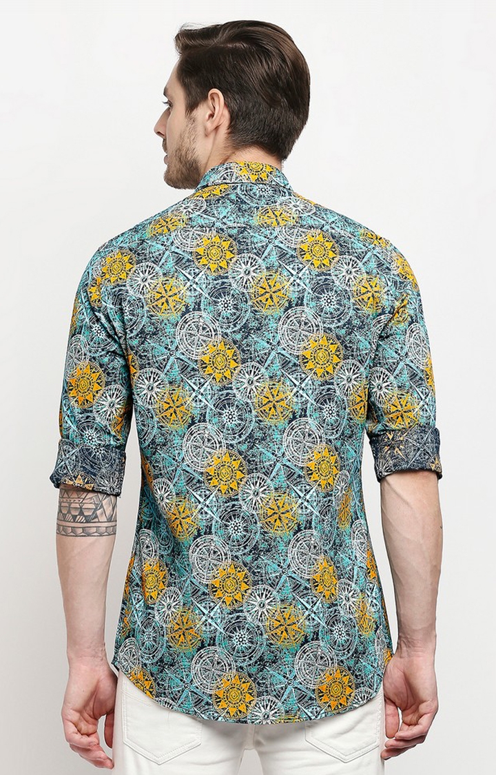 EVOQ | Evoq Unique Compass Print Linen Causal Shirt for Men 4
