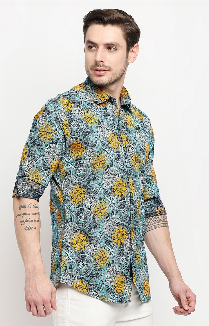 EVOQ | Evoq Unique Compass Print Linen Causal Shirt for Men 2
