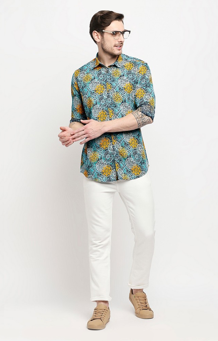EVOQ | Evoq Unique Compass Print Linen Causal Shirt for Men 1