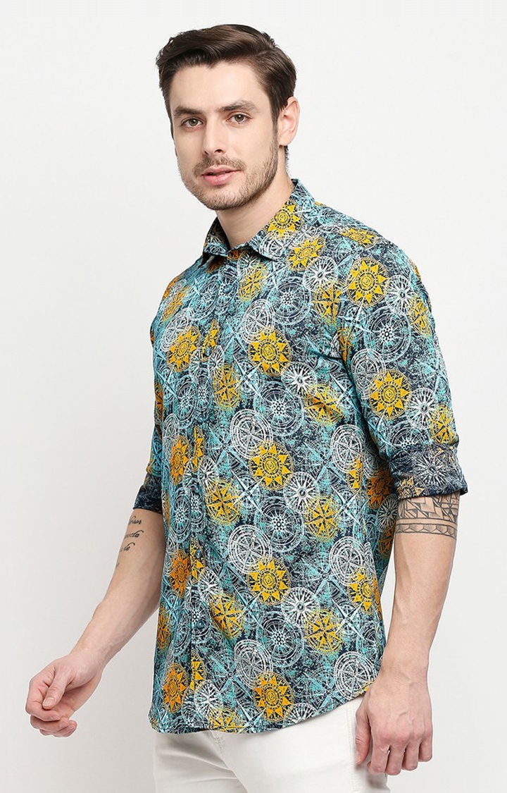 EVOQ | Evoq Unique Compass Print Linen Causal Shirt for Men 3