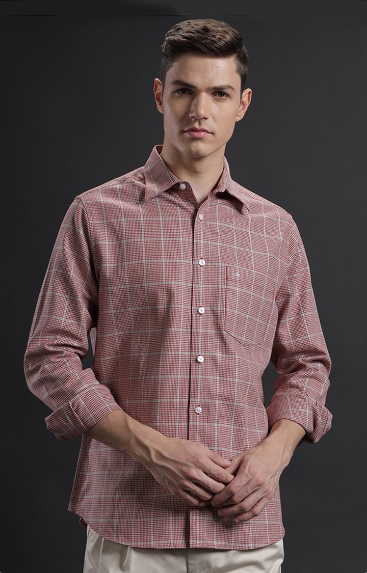 Aldeno | Men's Red Linen Blend Checked Casual Shirt