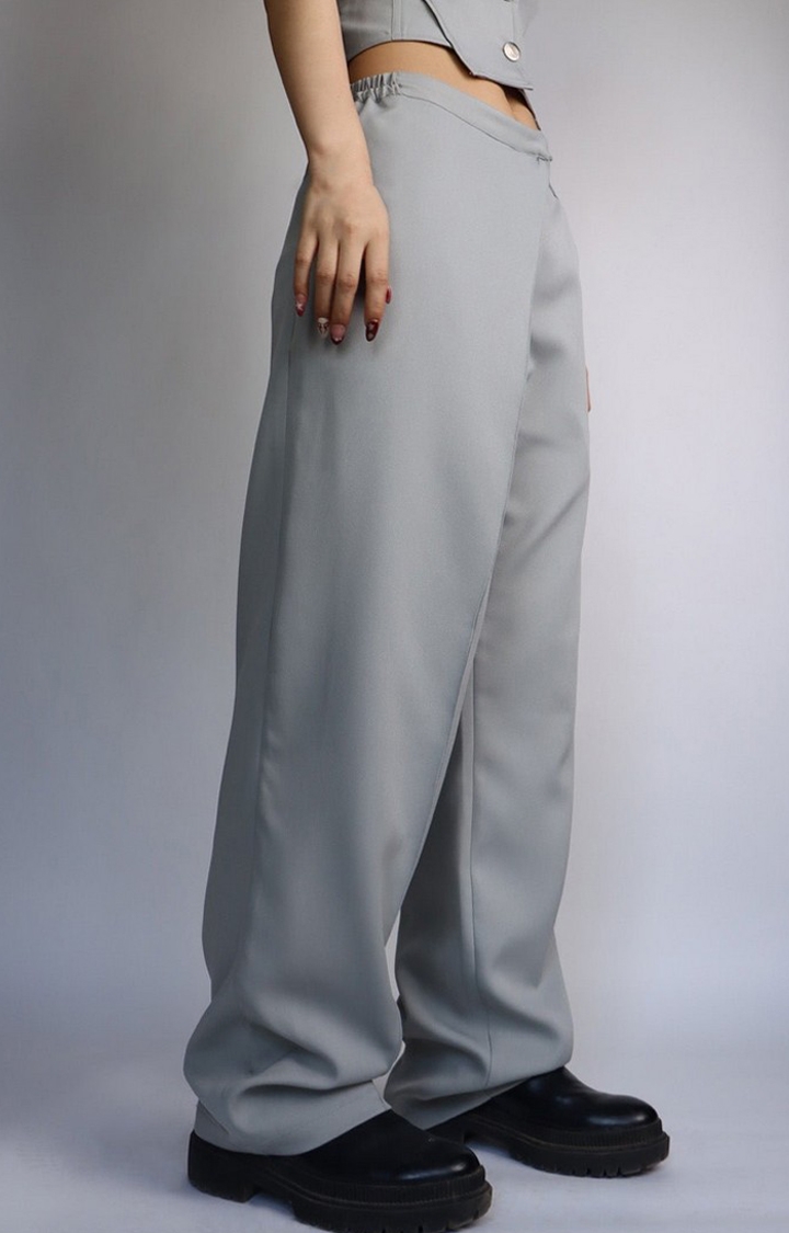 Women's Grey Solid Trousers