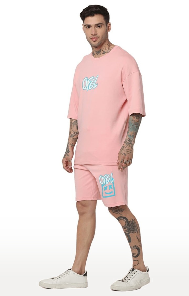 Men's Baby Pink Cotton Graphics Co-ords