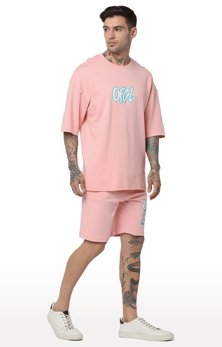 Men's Baby Pink Cotton Graphics Co-ords