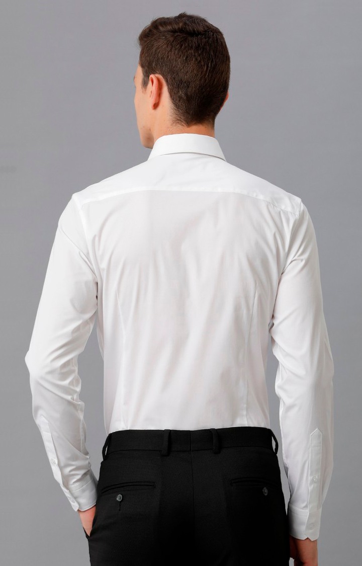 Men's White Cotton Solid Formal Shirt