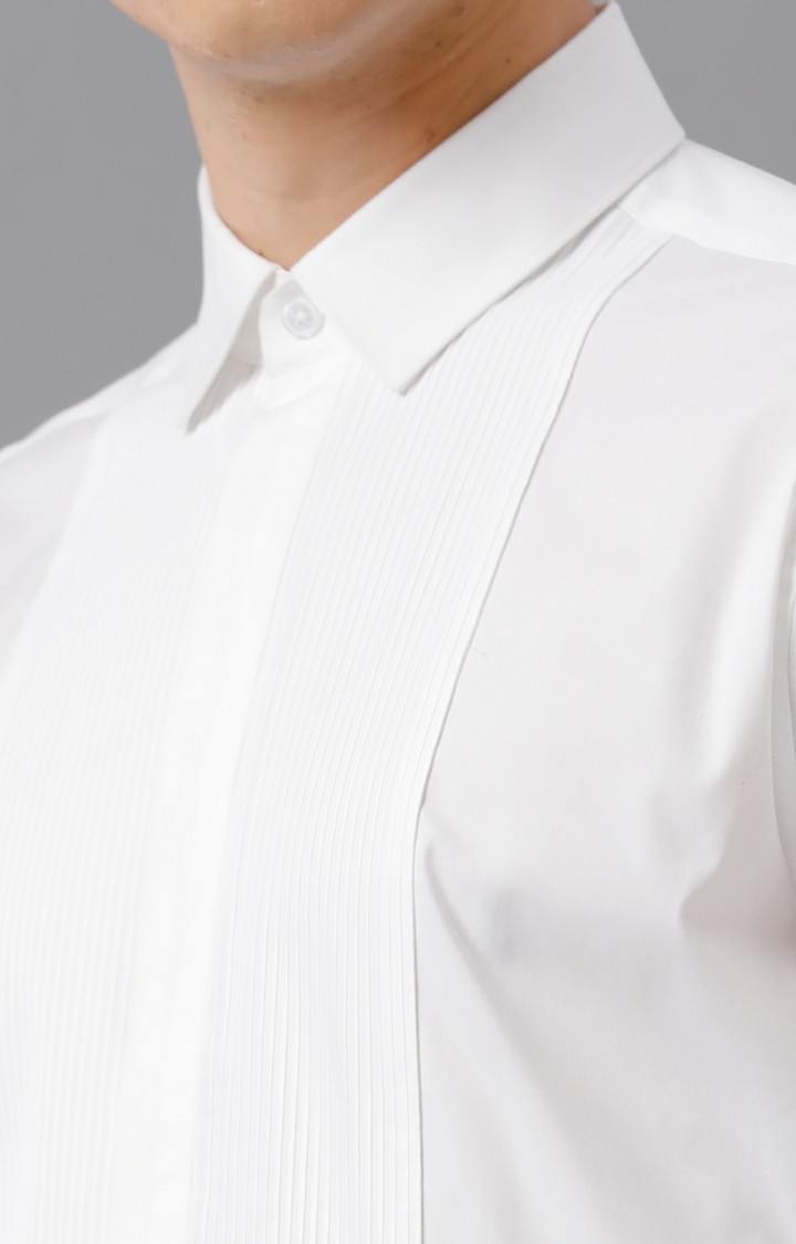 Men's White Cotton Solid Formal Shirt