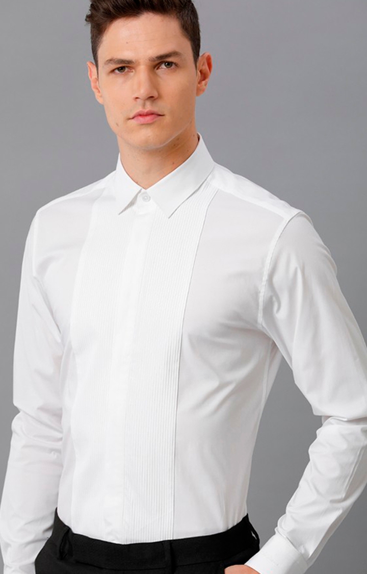 Aldeno | Men's White Cotton Solid Formal Shirt