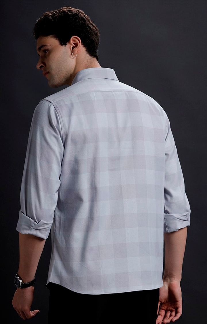 Men's Grey Cotton Checked Casual Shirt
