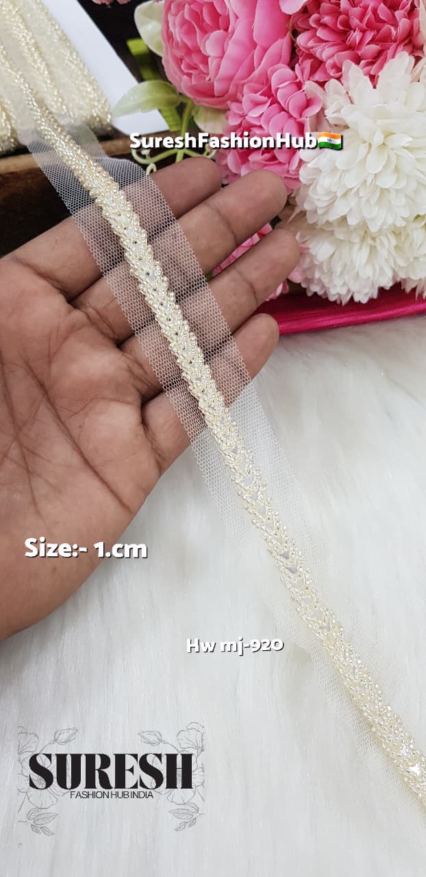 Pearl Gold Handmade Beaded Net Lace – Mj-920