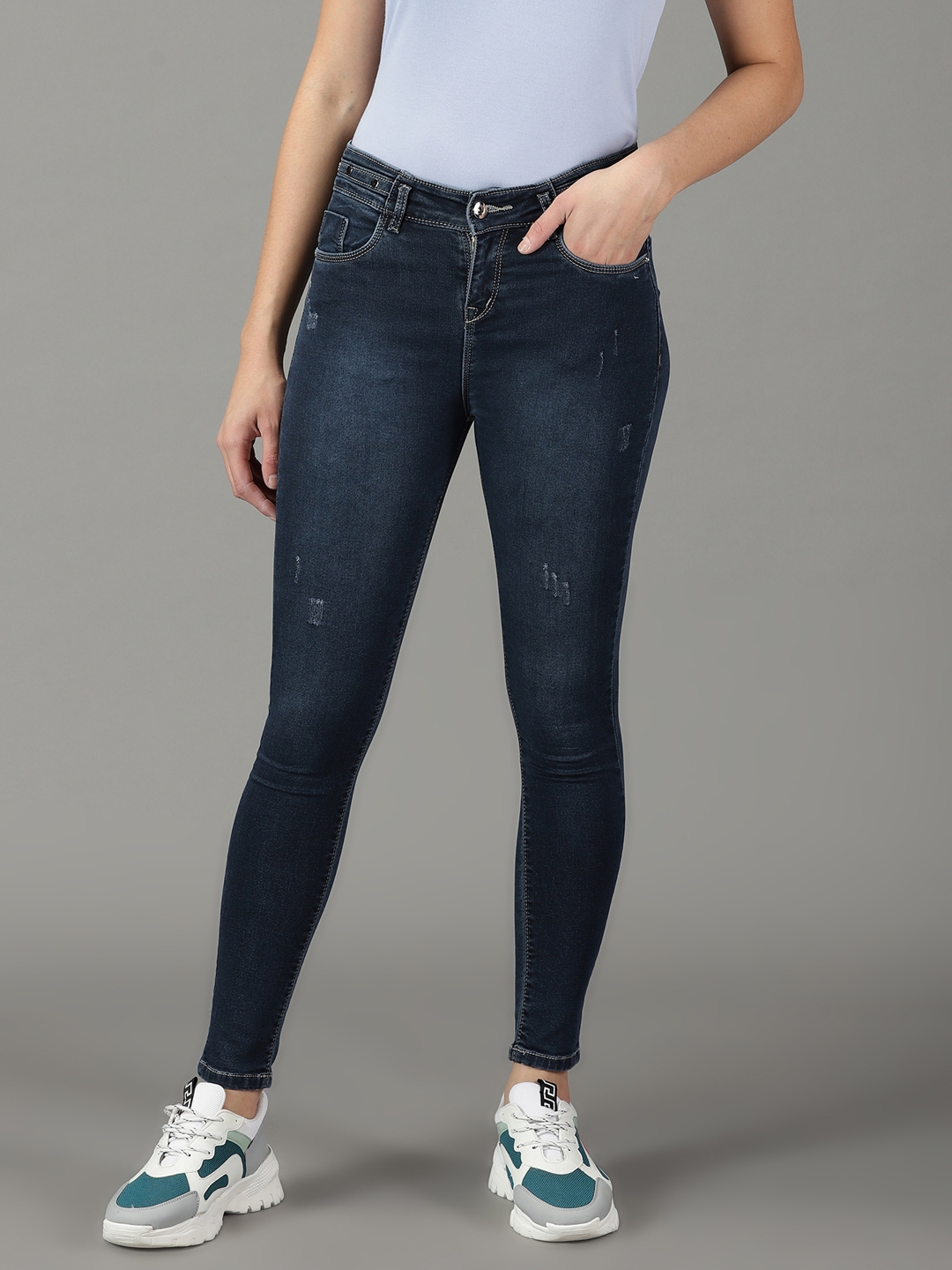 Showoff | SHOWOFF Women Navy Blue Solid  Slim Fit Jeans 1