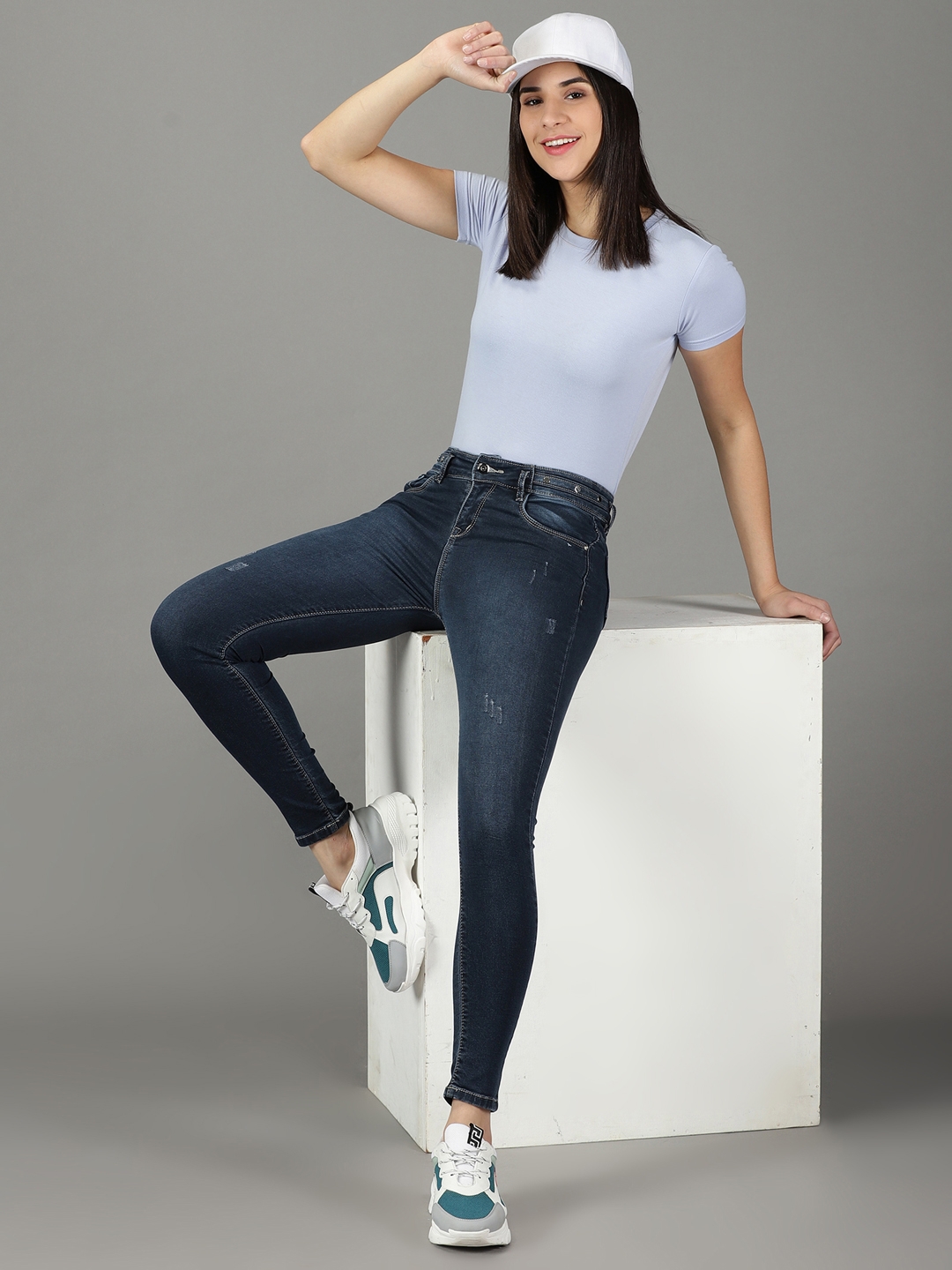 Showoff | SHOWOFF Women Navy Blue Solid  Slim Fit Jeans 4