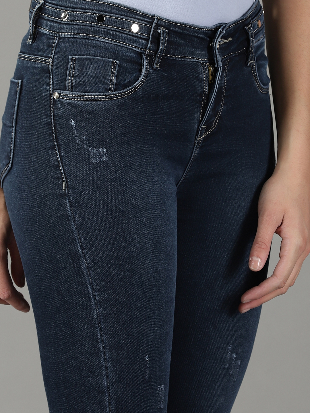 Showoff | SHOWOFF Women Navy Blue Solid  Slim Fit Jeans 5
