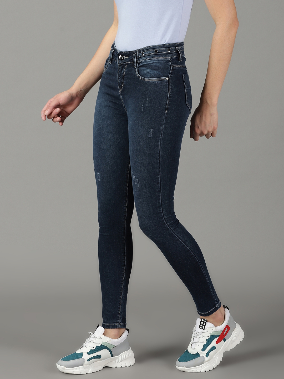Showoff | SHOWOFF Women Navy Blue Solid  Slim Fit Jeans 2