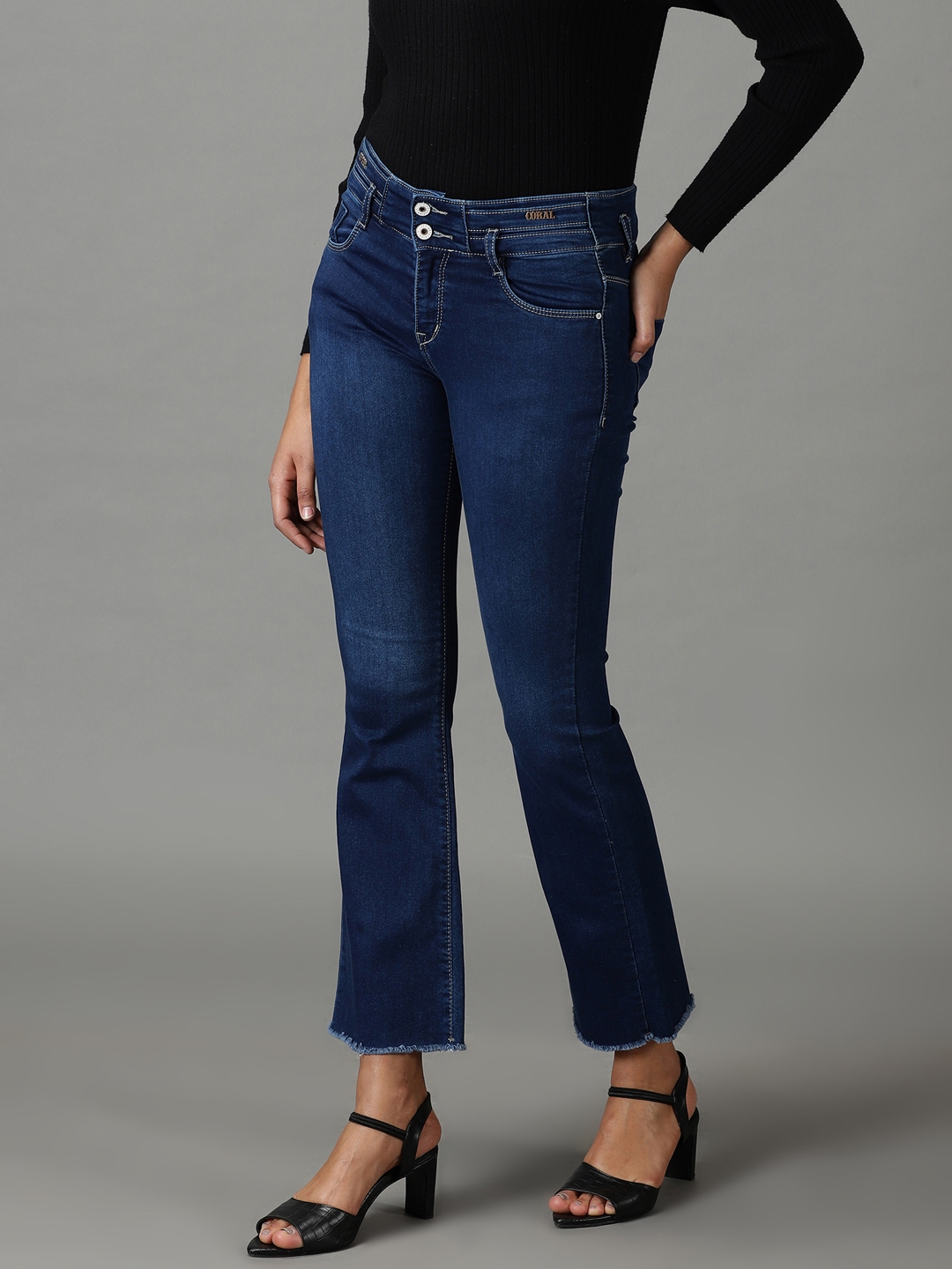 Showoff | SHOWOFF Women Navy Blue Solid  Bootcut Jeans 2