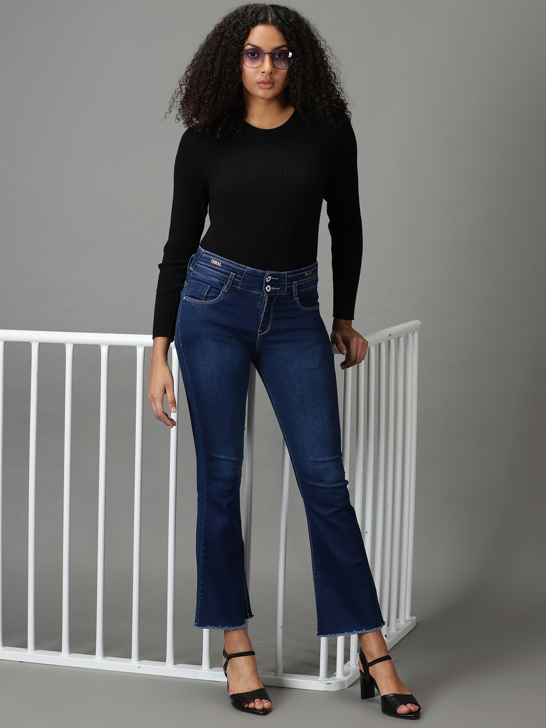 Showoff | SHOWOFF Women Navy Blue Solid  Bootcut Jeans 4