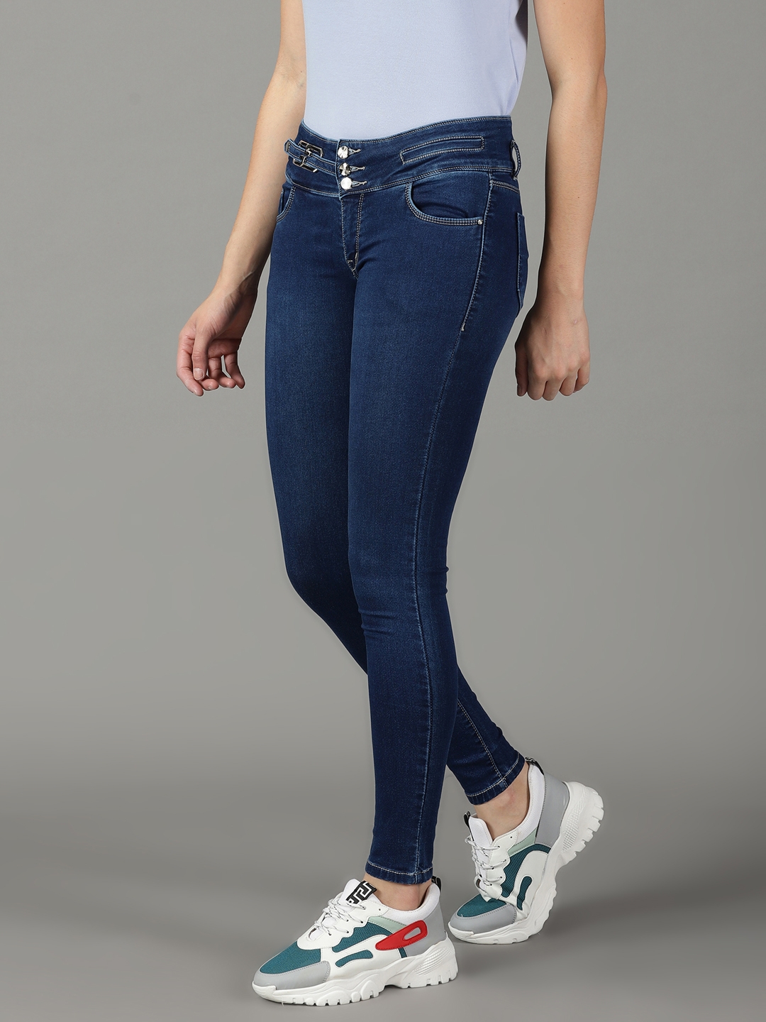 Showoff | SHOWOFF Women Navy Blue Solid  Skinny Fit Jeans 2