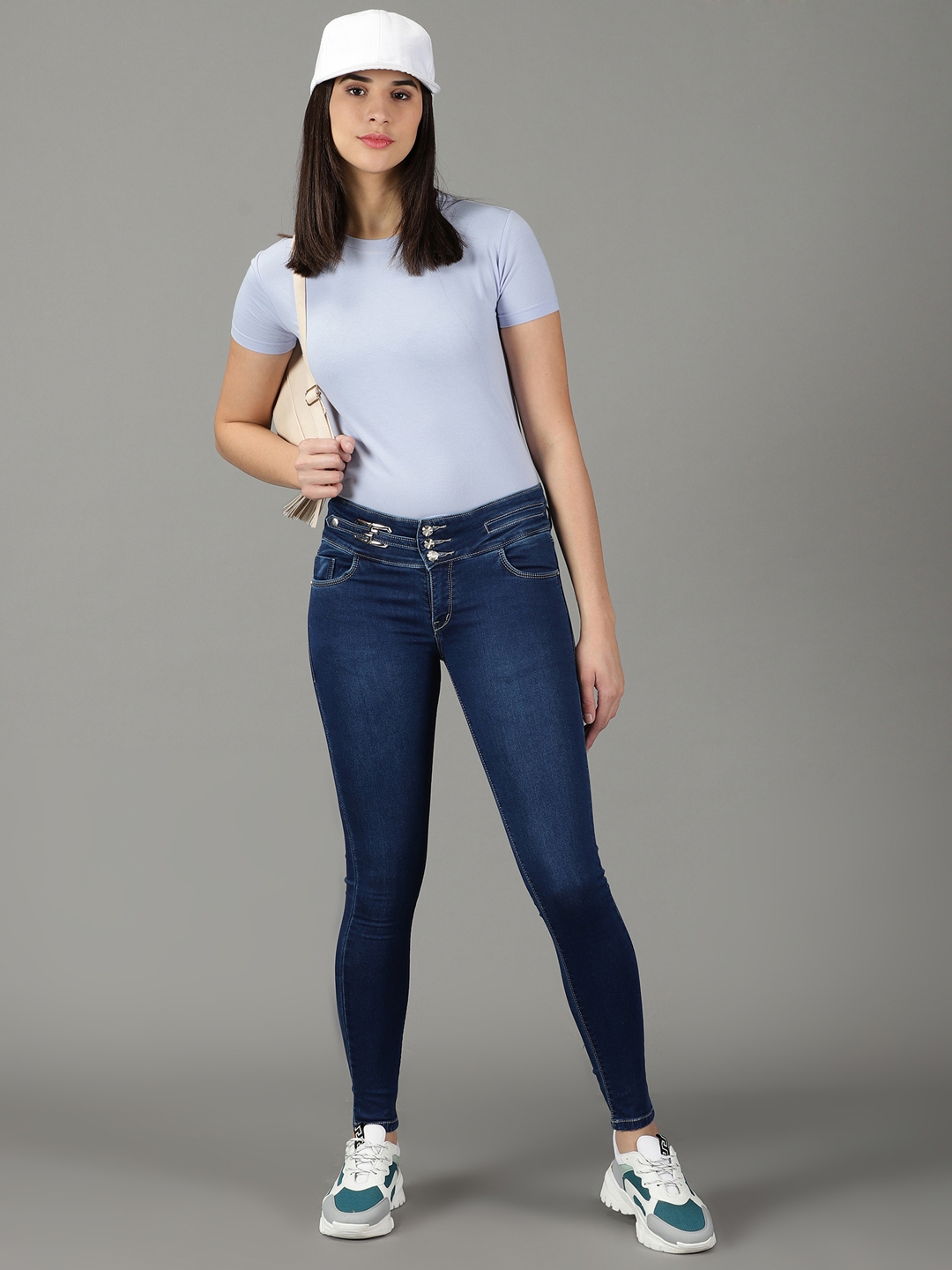Showoff | SHOWOFF Women Navy Blue Solid  Skinny Fit Jeans 4