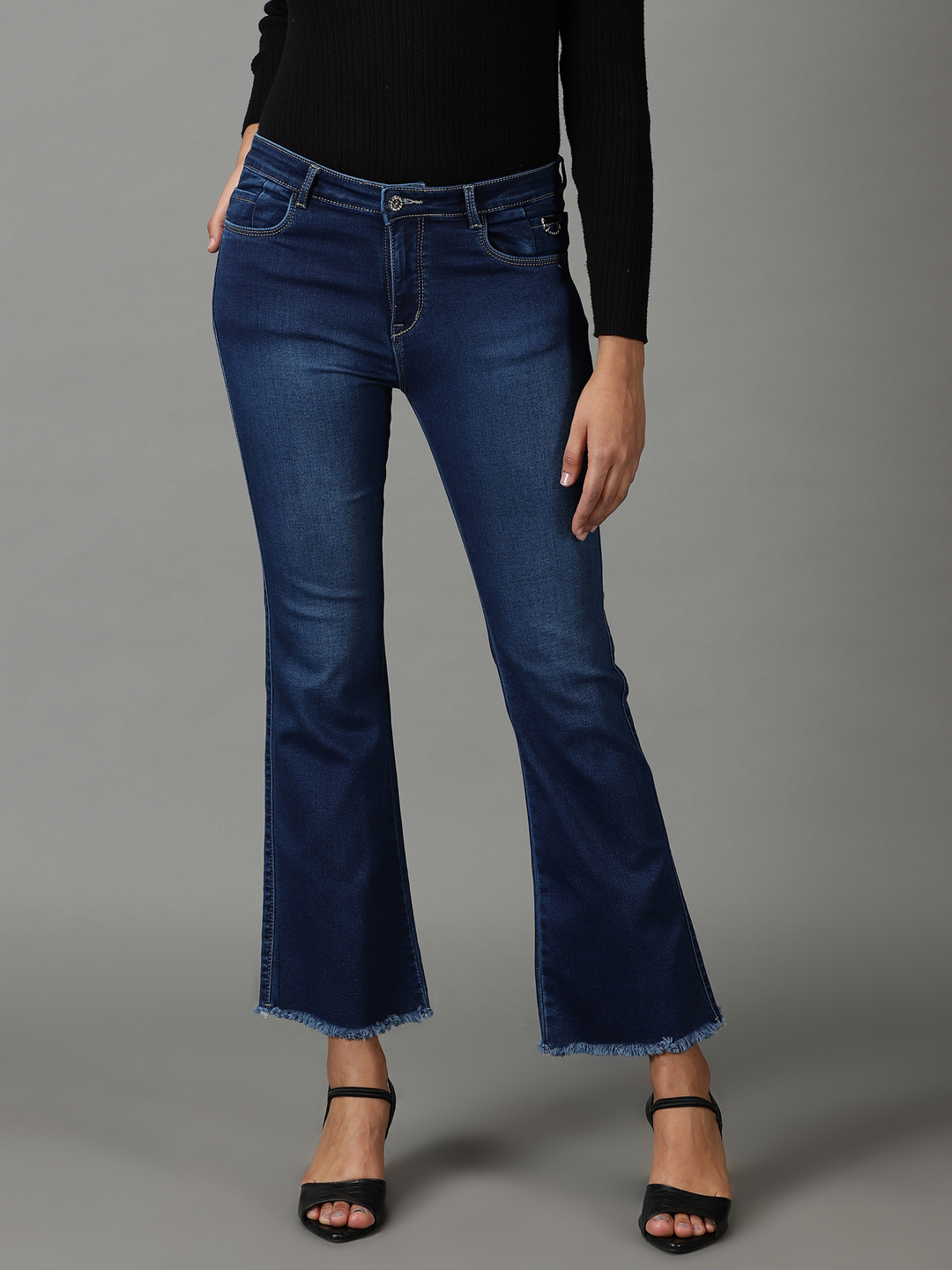 SHOWOFF Women Navy Blue Solid  Bootcut Jeans