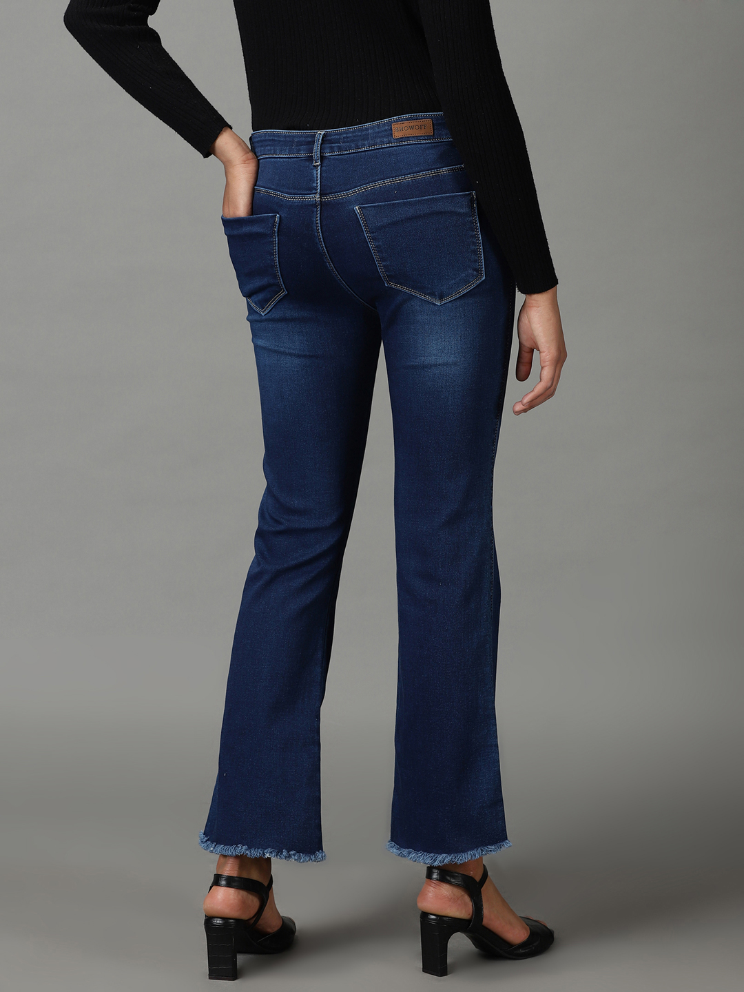 SHOWOFF Women Navy Blue Solid  Bootcut Jeans