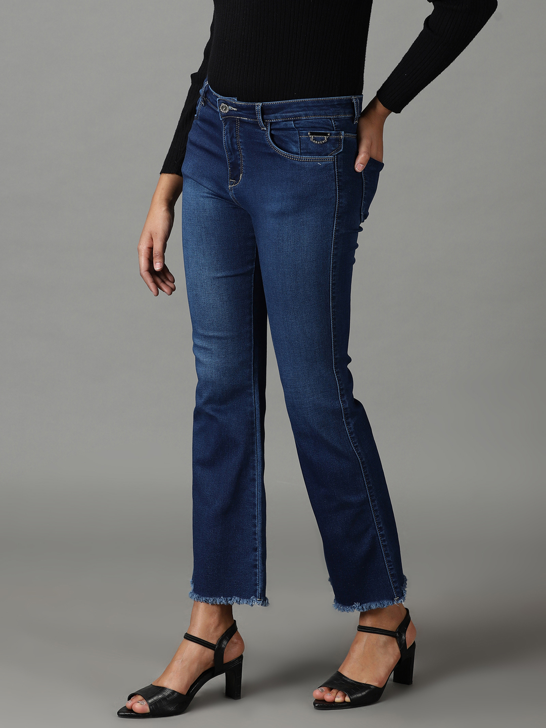 SHOWOFF Women Navy Blue Solid  Bootcut Jeans
