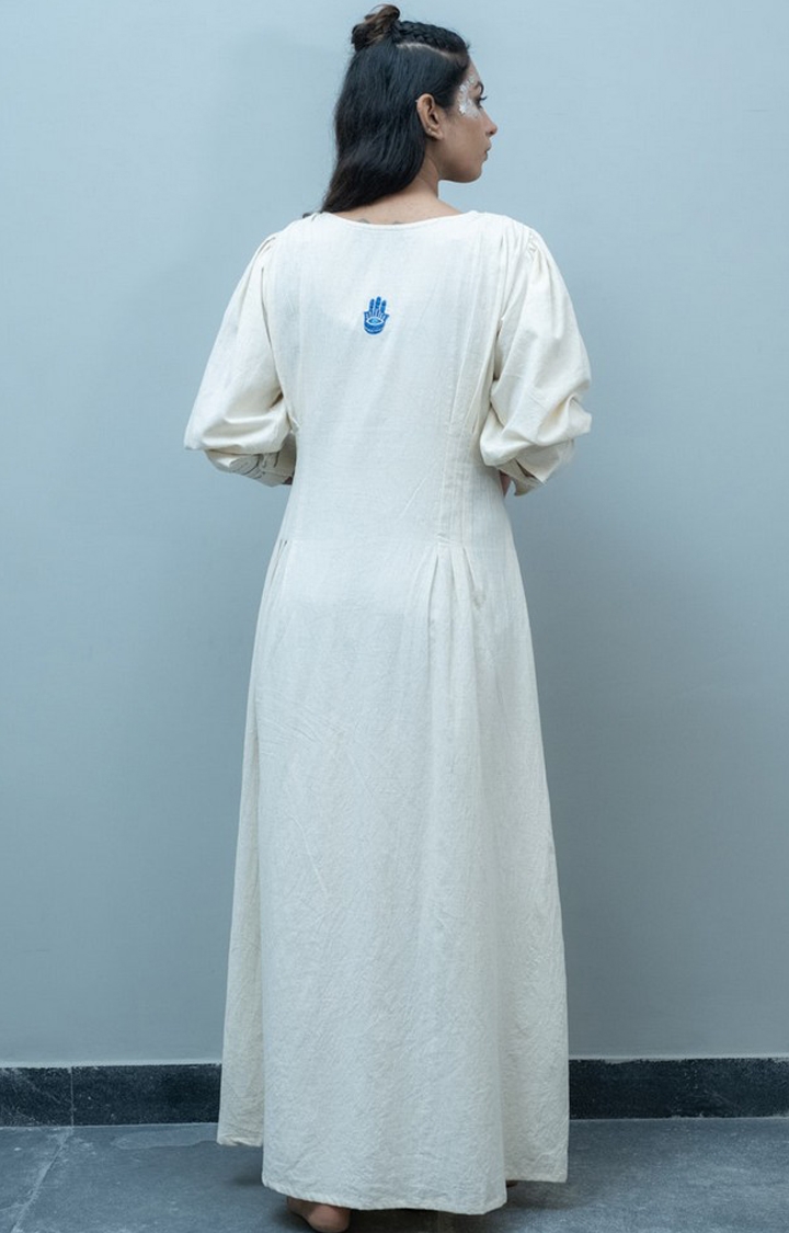OurDve | Beige Woven Dress 3