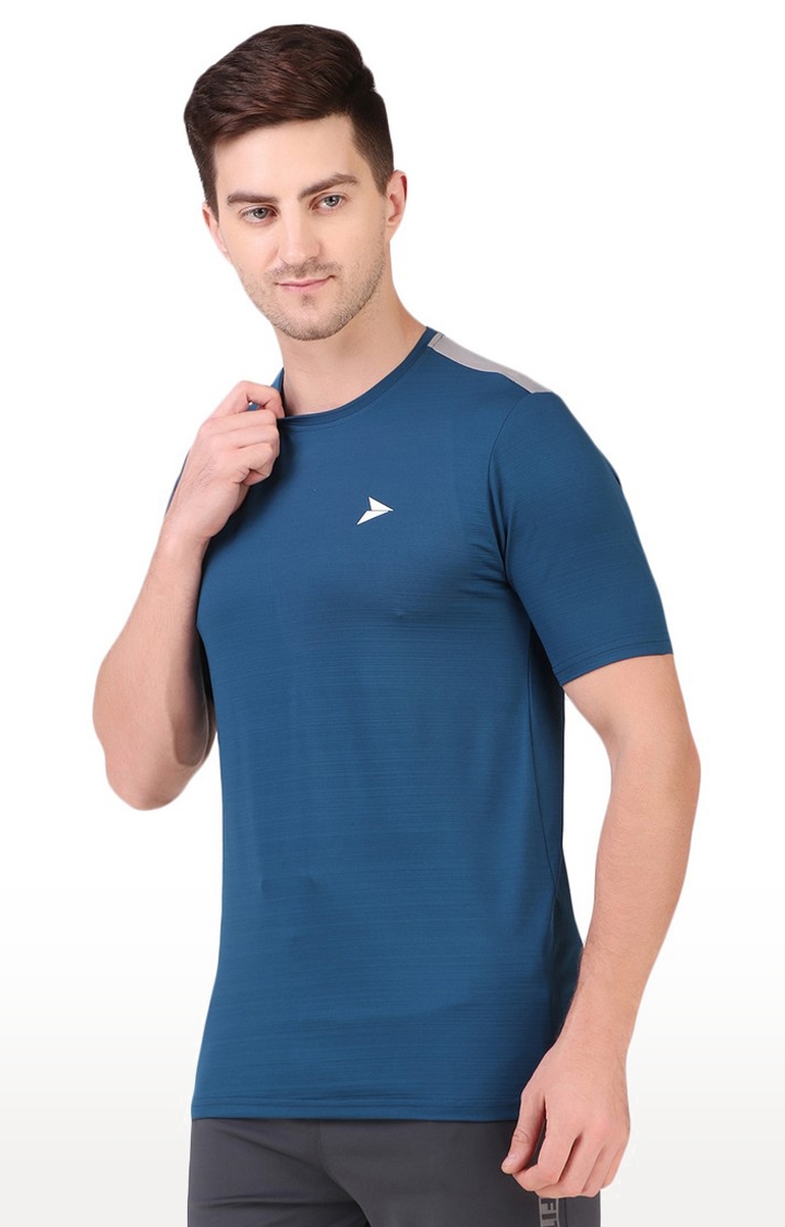 Fitinc | Men's Blue Lycra Solid Activewear T-Shirt 3