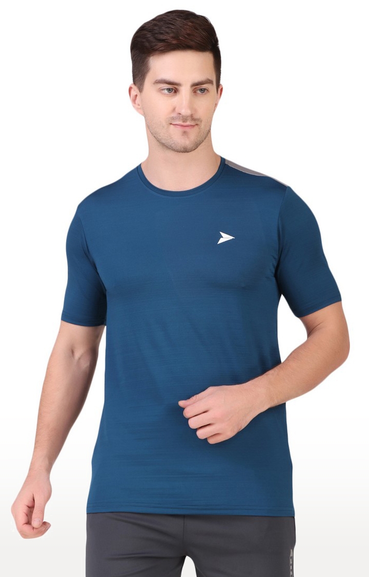 Fitinc | Men's Blue Lycra Solid Activewear T-Shirt 2