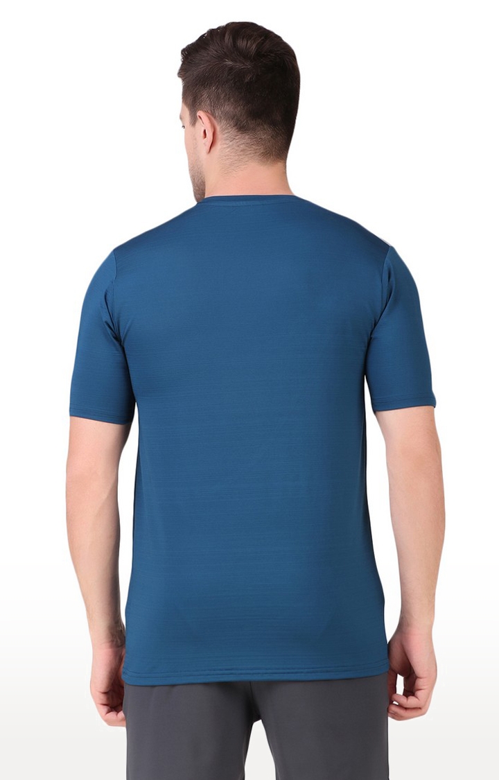 Fitinc | Men's Blue Lycra Solid Activewear T-Shirt 4