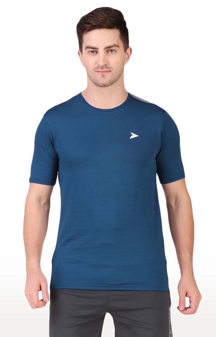 Fitinc | Men's Blue Lycra Solid Activewear T-Shirt 0