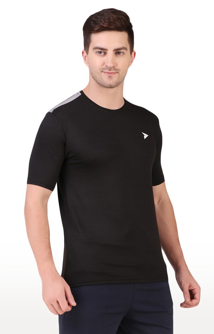Fitinc | Men's Black Lycra Solid Activewear T-Shirt 2