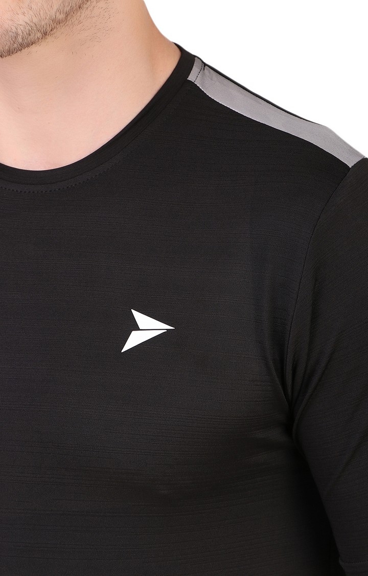Fitinc | Men's Black Lycra Solid Activewear T-Shirt 4