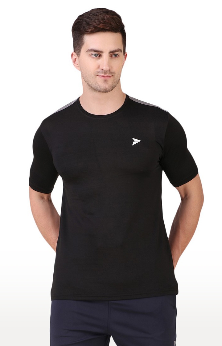 Fitinc | Men's Black Lycra Solid Activewear T-Shirt