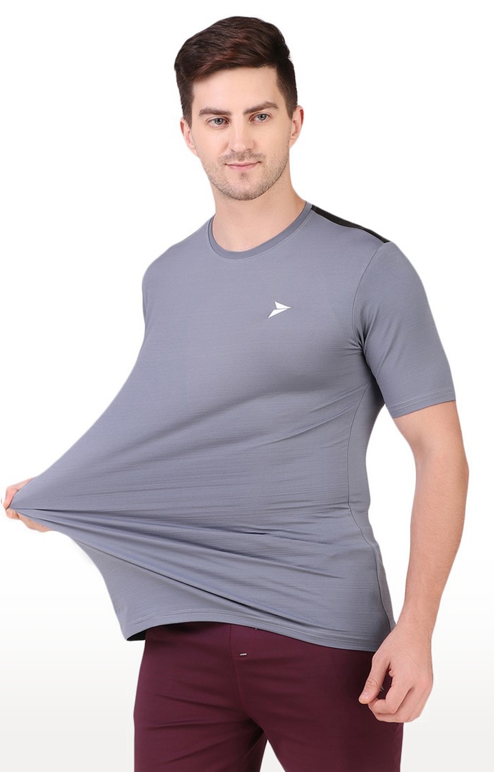 Fitinc | Men's Grey Lycra Solid Activewear T-Shirt 3