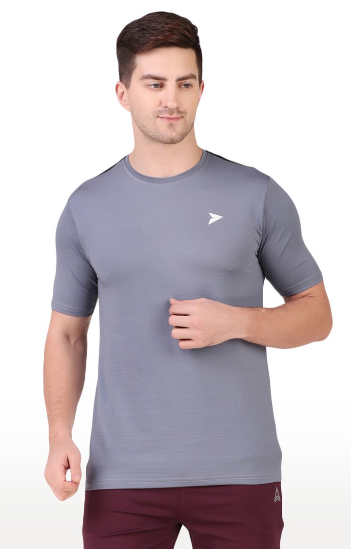 Fitinc | Men's Grey Lycra Solid Activewear T-Shirt 0