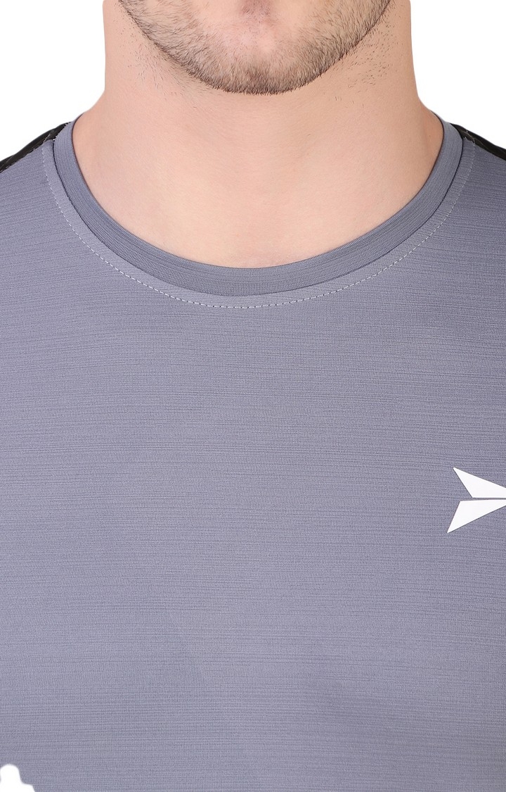 Fitinc | Men's Grey Lycra Solid Activewear T-Shirt 5
