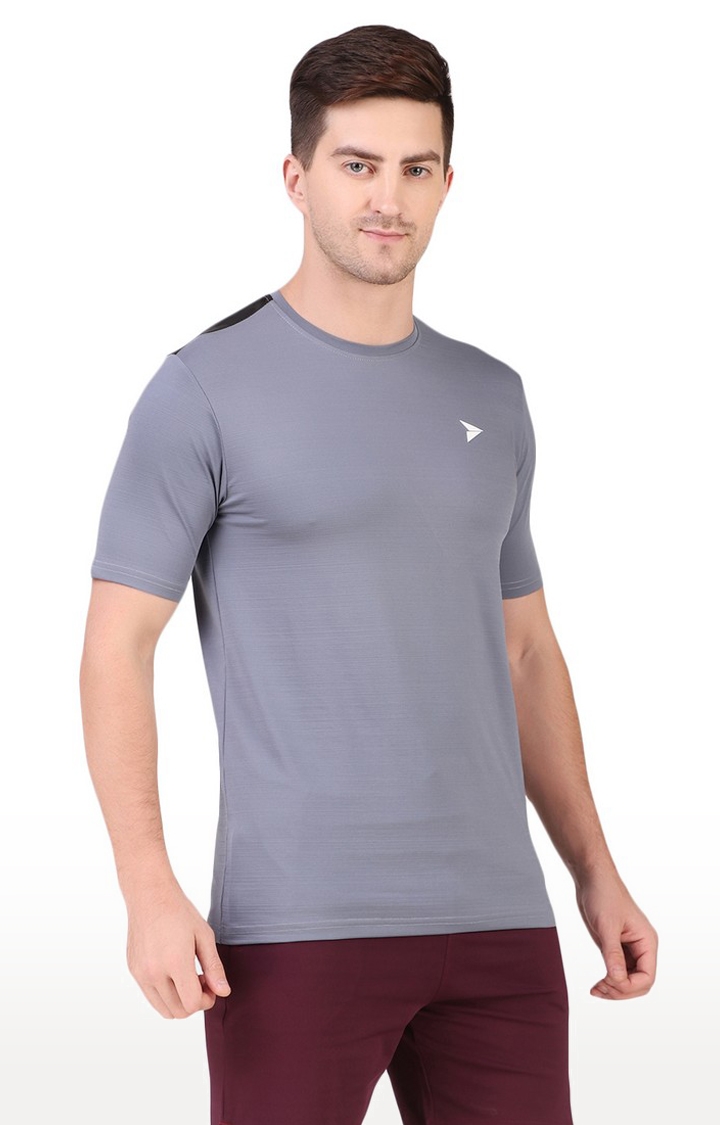 Fitinc | Men's Grey Lycra Solid Activewear T-Shirt 2