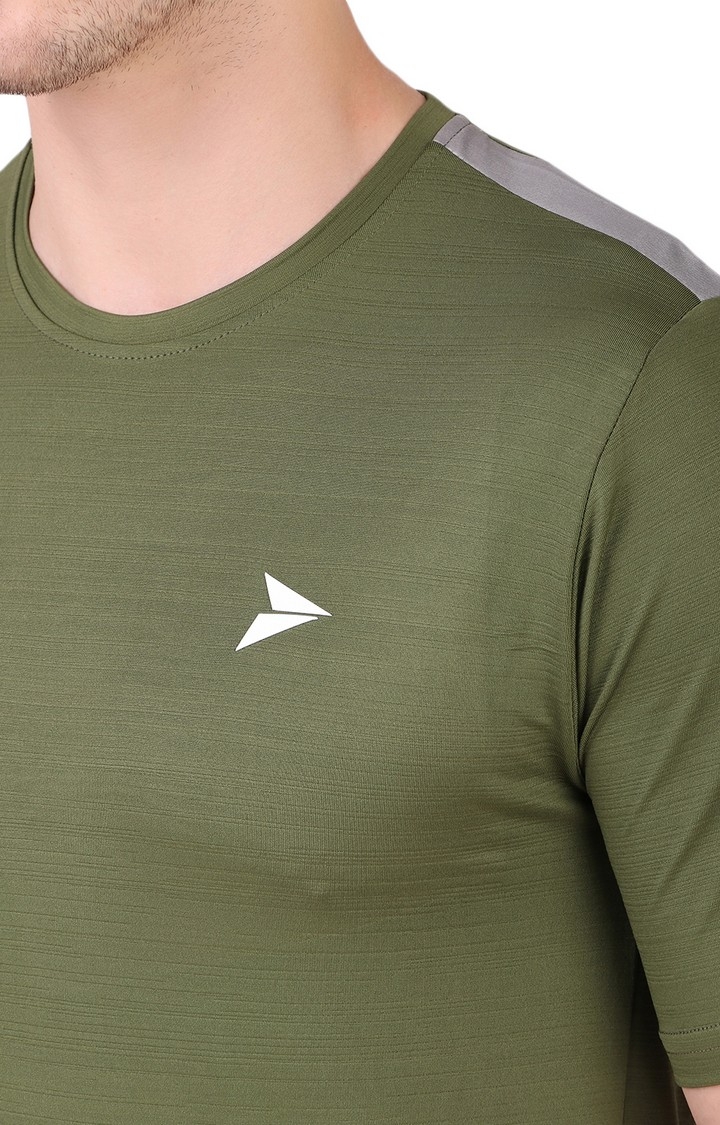Fitinc | Men's Olive Green Lycra Solid Activewear T-Shirt 4