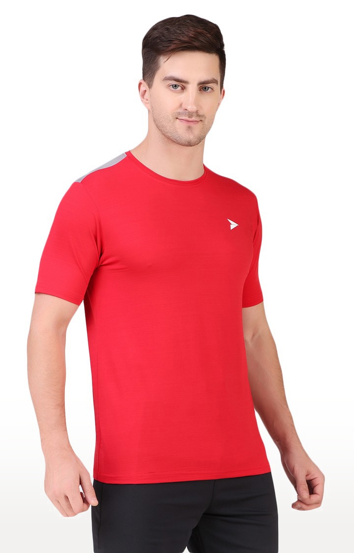 Fitinc | Men's Red Lycra Solid Activewear T-Shirt 2