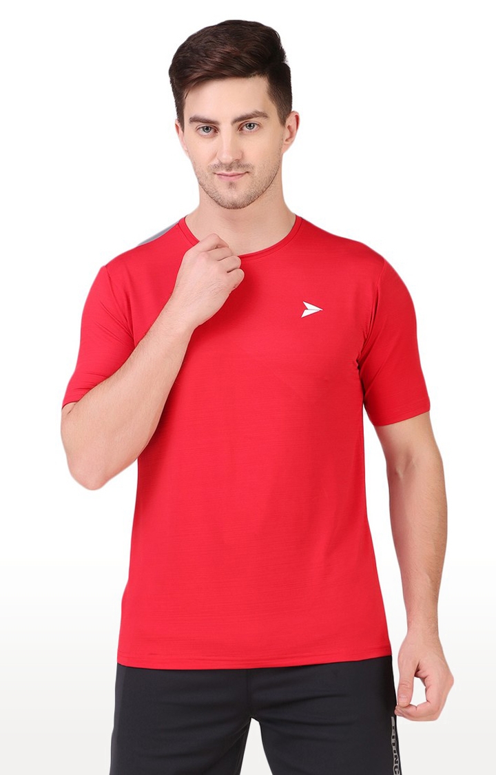 Fitinc | Men's Red Lycra Solid Activewear T-Shirt 0