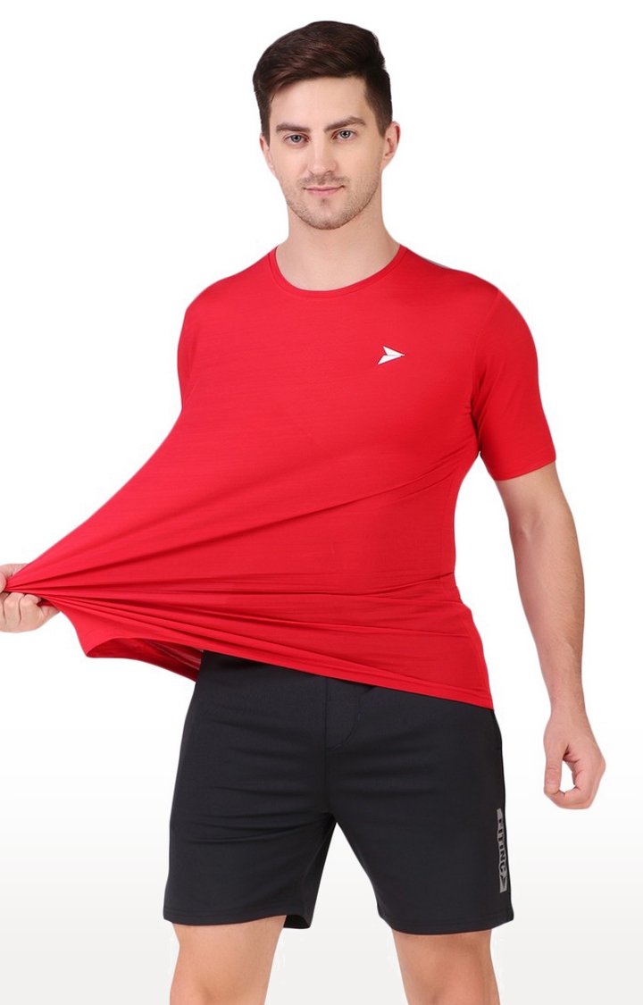 Fitinc | Men's Red Lycra Solid Activewear T-Shirt 3