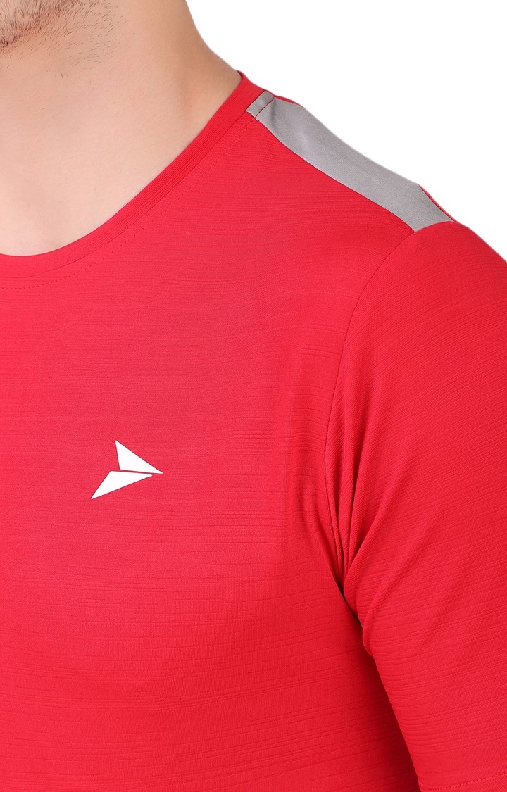 Fitinc | Men's Red Lycra Solid Activewear T-Shirt 5