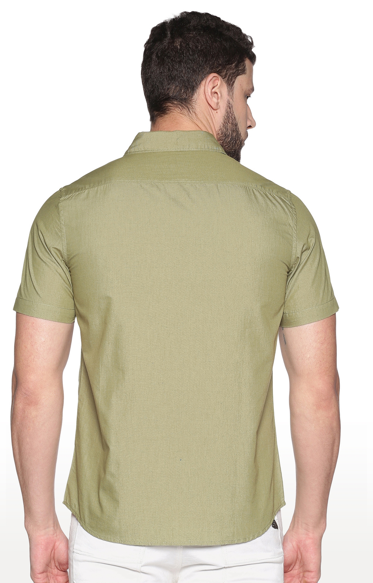 Chennis | Olive Green Solid Casual Shirts 3
